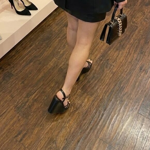 Kayleen Black Strappy Platform Wedge Sandals | Ankle Strap Open Toe Y2K 90s Styl - Picture 4 of 6